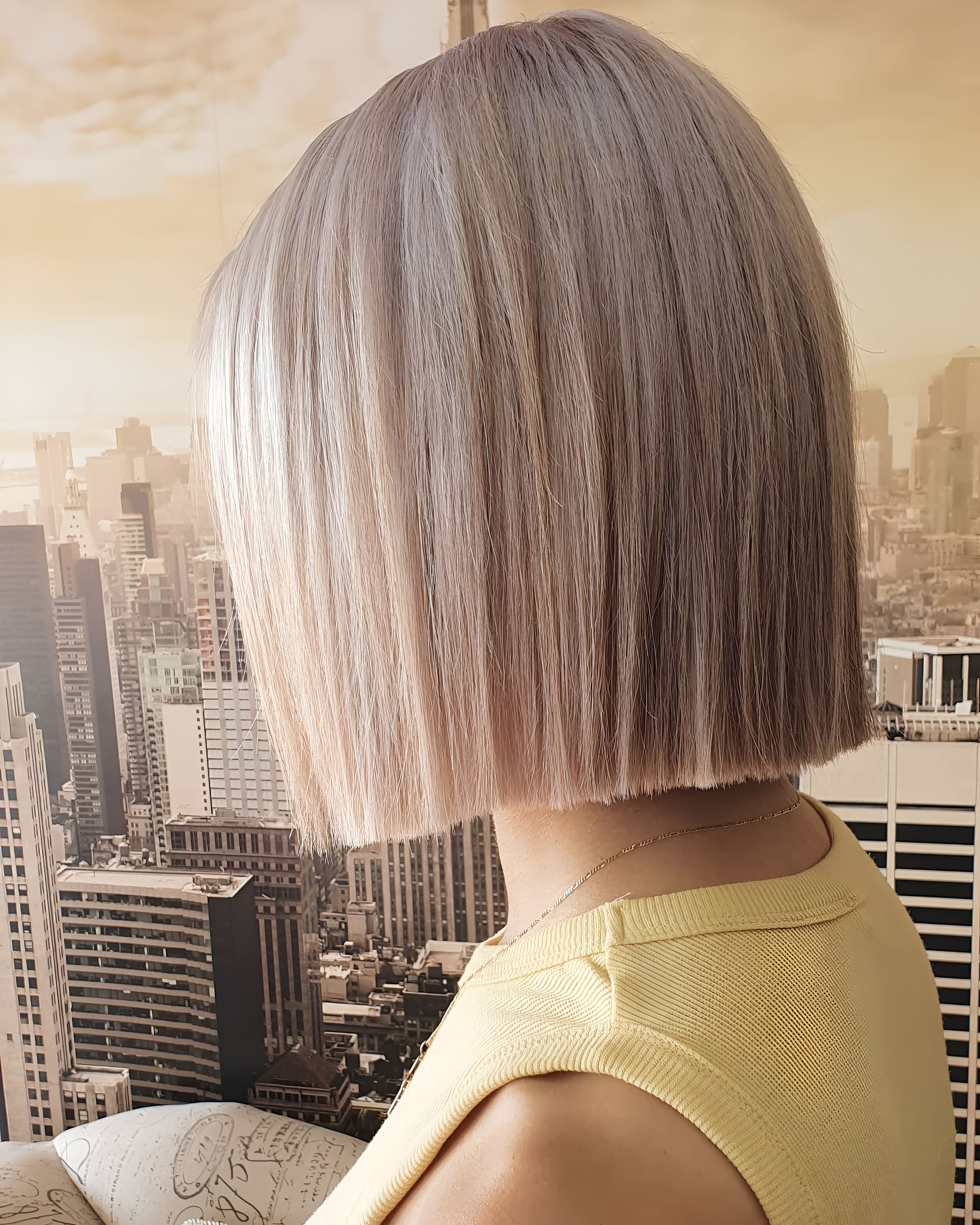 Woman With Short, Silver Hair and Yellow Top Looking — 5th Ave Hair Lounge in Caloundra, QLD