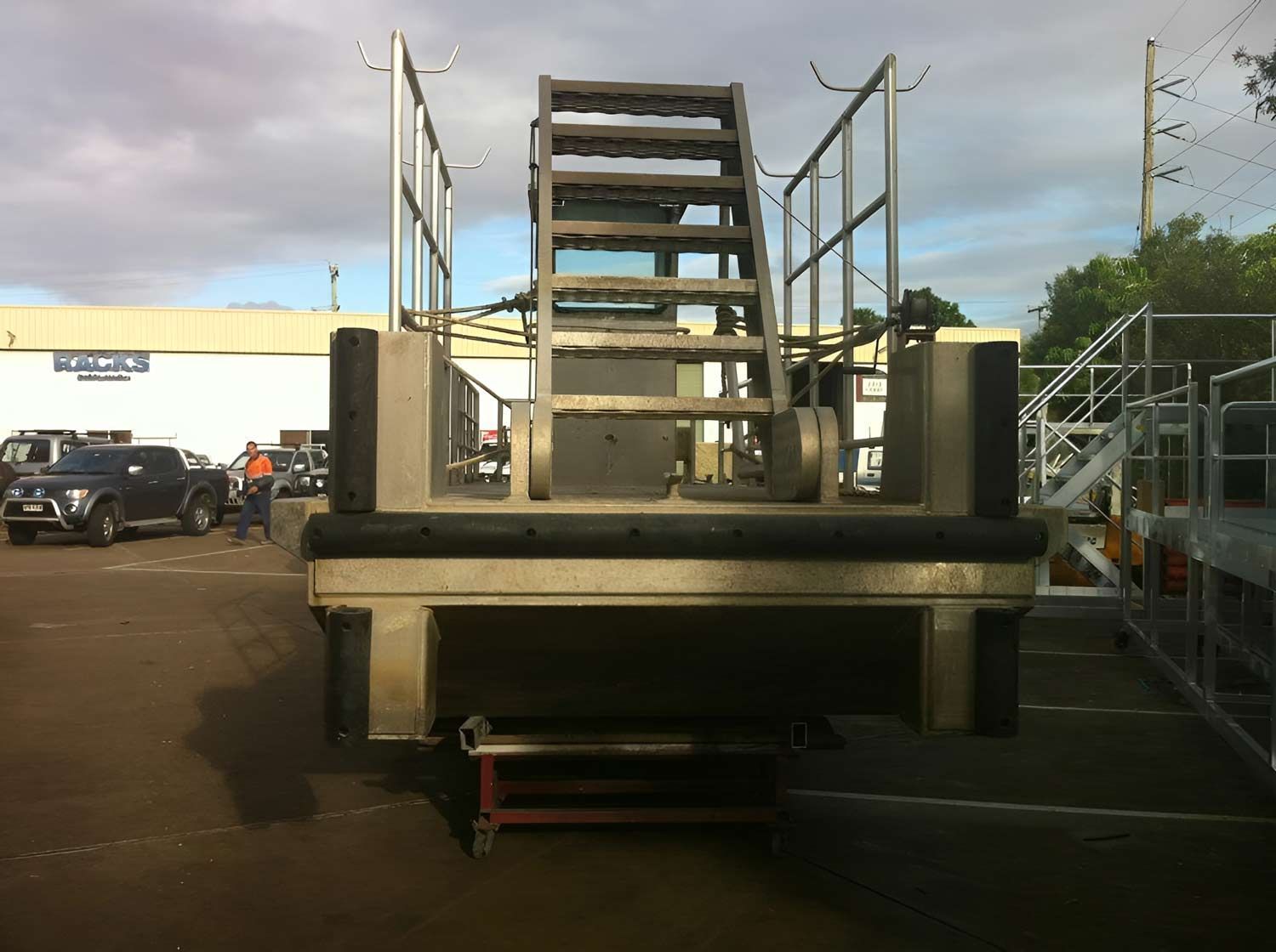 A Boat With Staircase In Front — Brumb's Welding & Fabrication in Biggera Waters, QLD