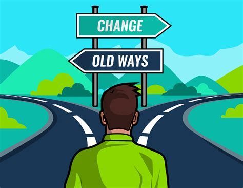 Man at a crossroads, with signs pointing to