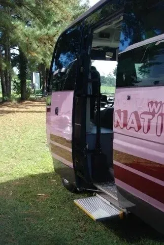 Open door of a Wests National Coaches bus parked on the Sunshine Coast.