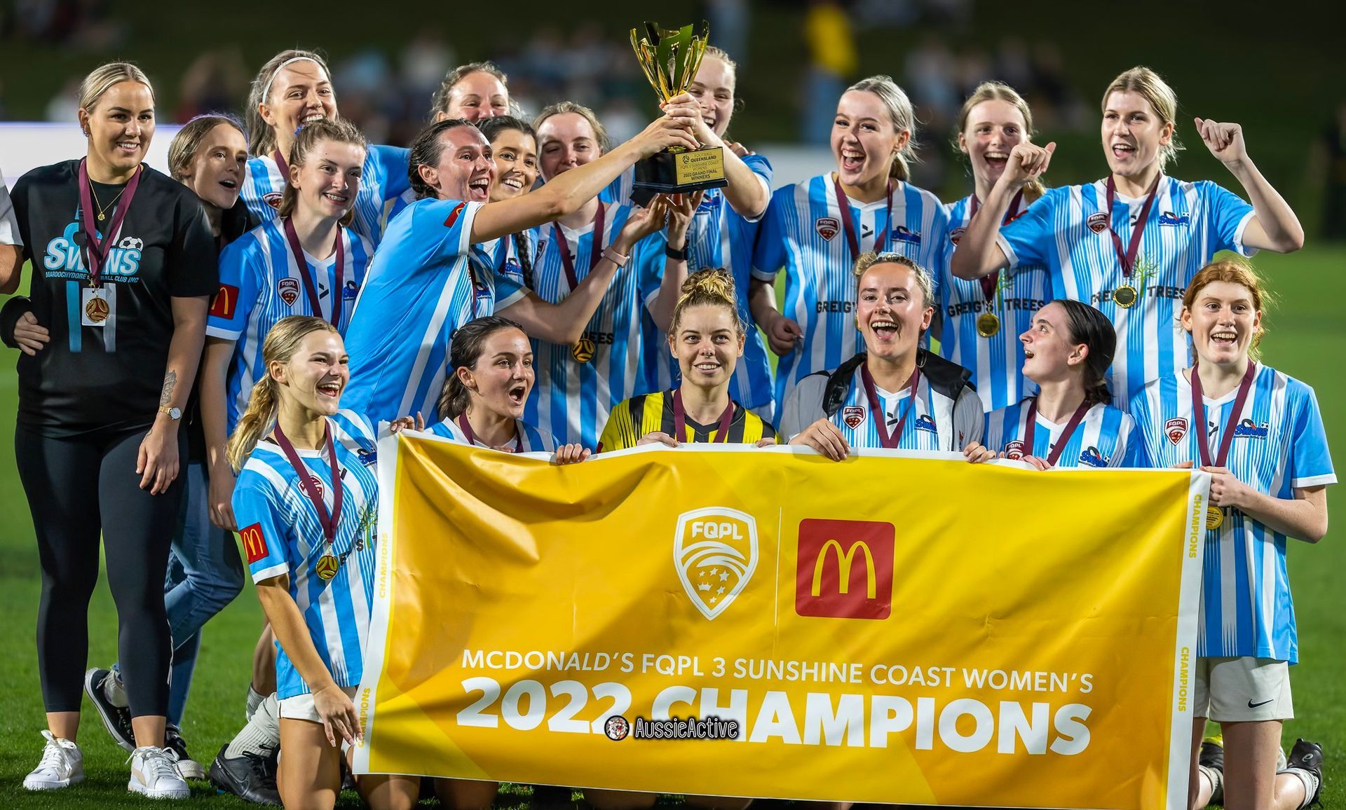 Junior sports team celebrating a Sunshine Coast championship after travelling with Wests National Coaches.