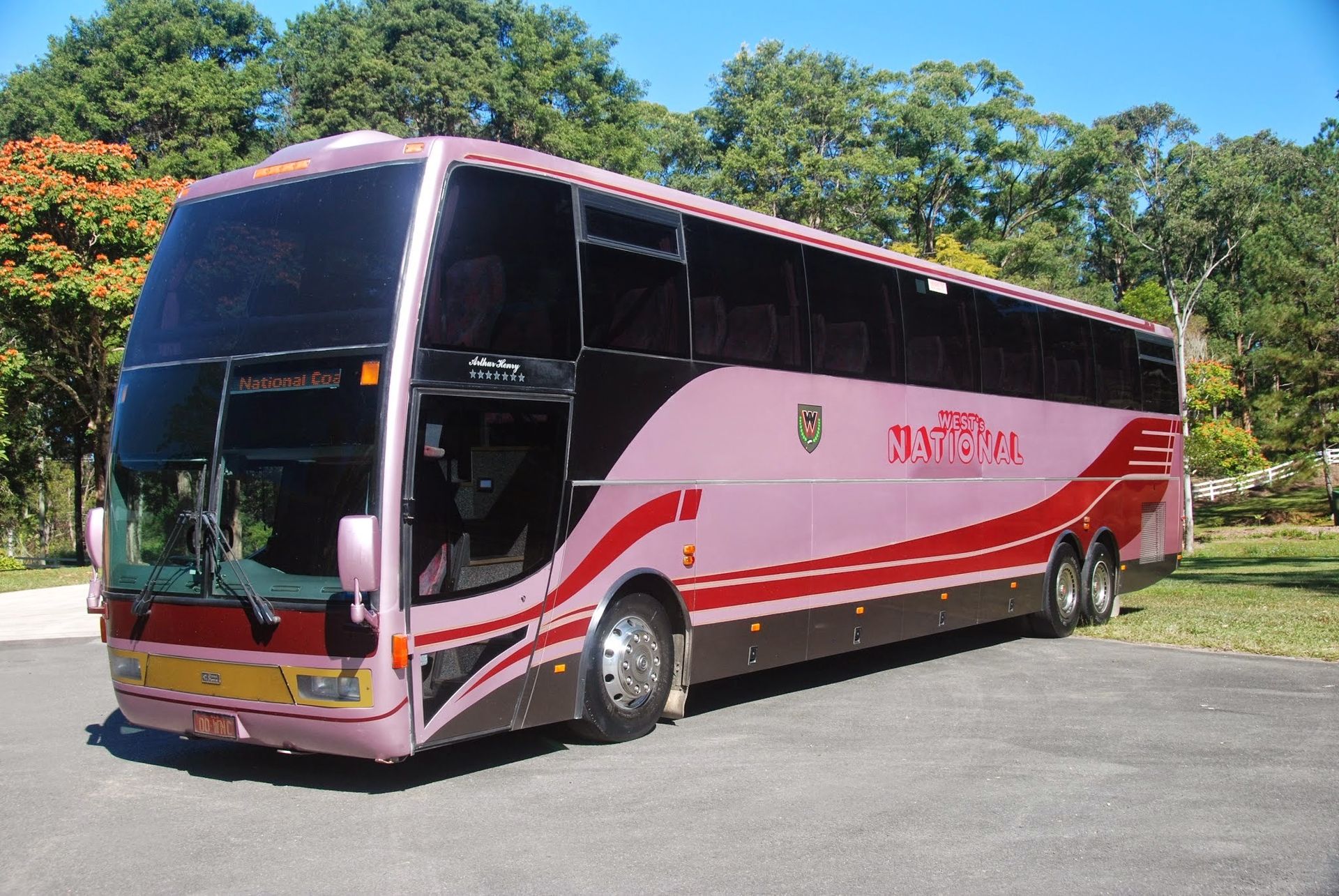 Pink Coach Hire Bus Parked