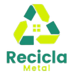 Logotipo de Recicla Metal con símbolo de reciclaje verde y amarillo sobre fondo blanco.