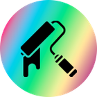 An icon of a paint roller on a colorful background.