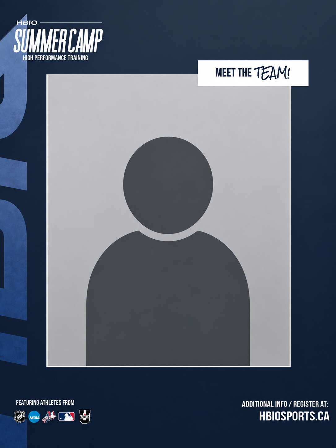 Graphic featuring trainer Robin Nanji for HBI Summer Camp, with name, title, and registration URL at hbisports.ca.