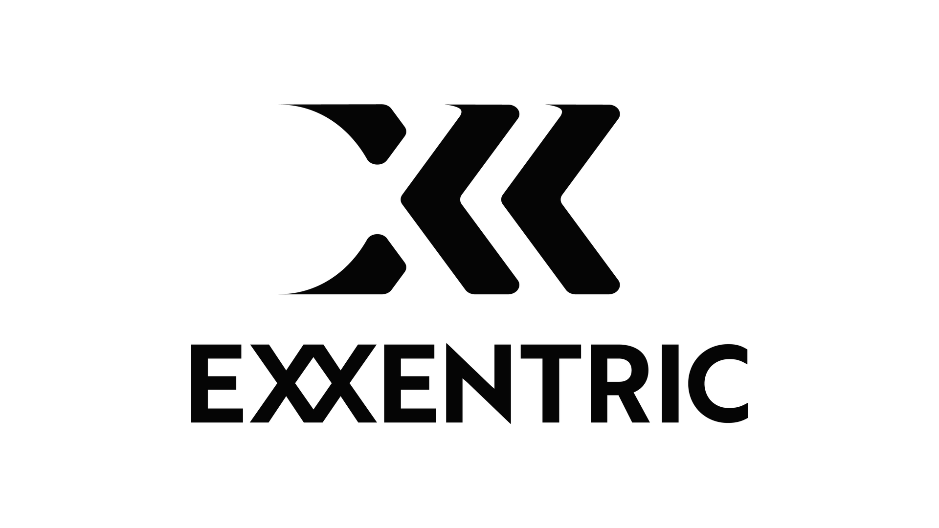 Black stylized "XX" logo above the word "EXXENTRIC" in bold black text on a white background