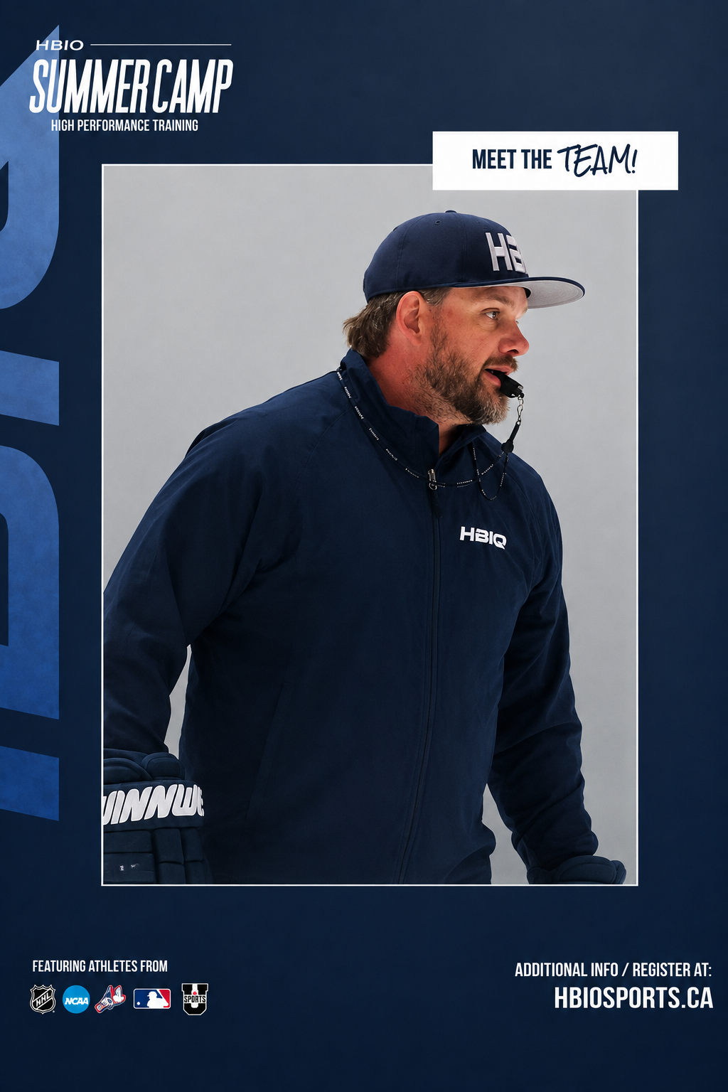 Graphic featuring trainer Robin Nanji for HBI Summer Camp, with name, title, and registration URL at hbisports.ca.