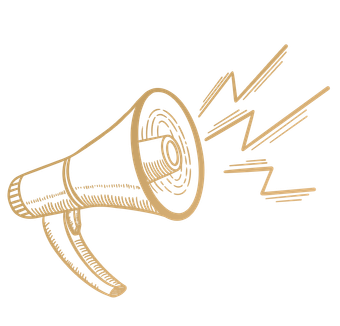 A drawing of a megaphone with lightning bolts coming out of it.