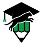 A black panther is jumping over a green pencil with a graduation cap.