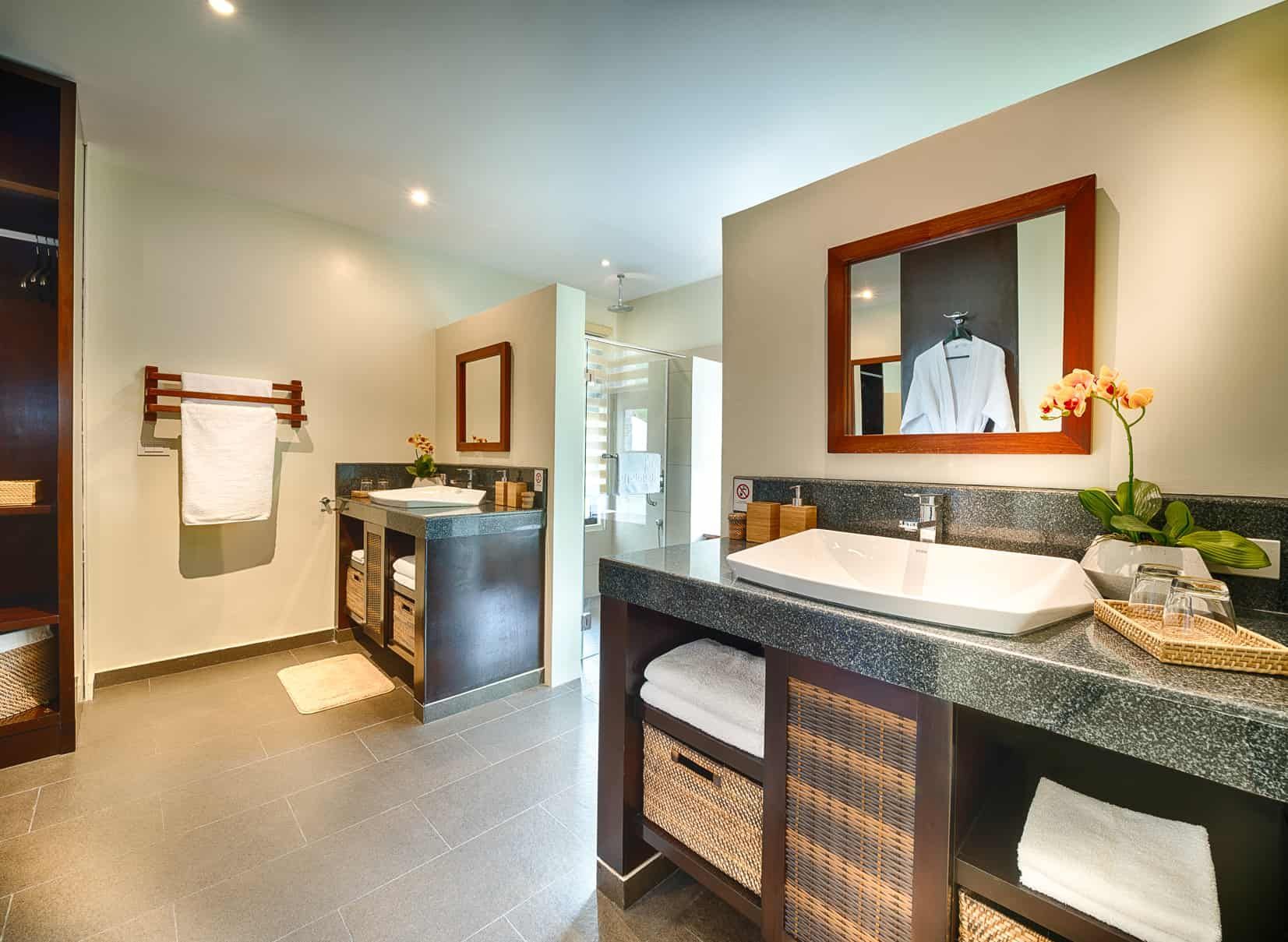 Ensuite bathroom with dual sinks in Bedroom 3 at Pure Shores Villa Bohol Philippines