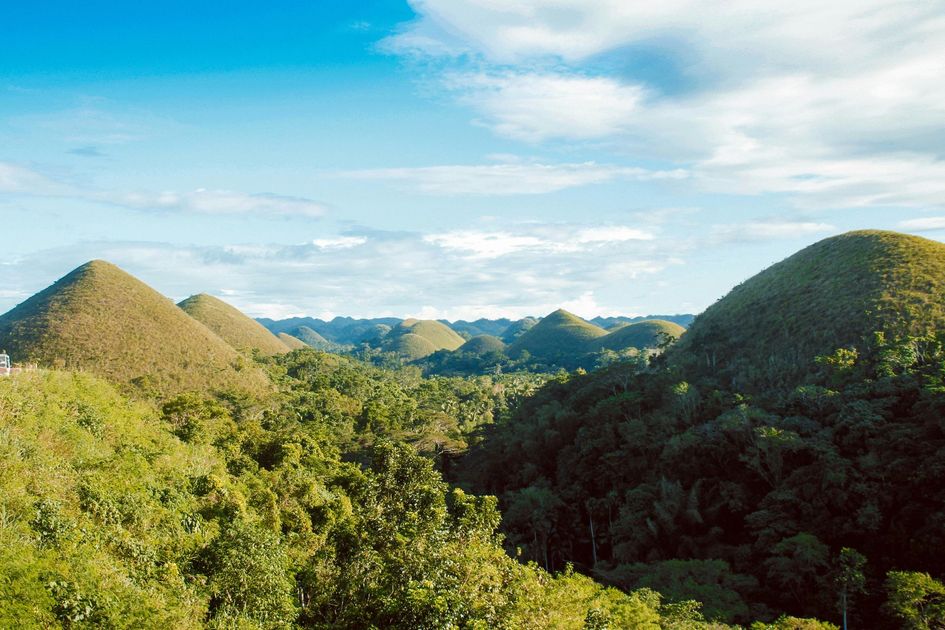 Panoramic view of the Chocolate Hills in Bohol Philippines a UNESCO Geopark landmark near Pure Shores Villa