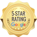 A gold seal with a star-shaped border, featuring the text