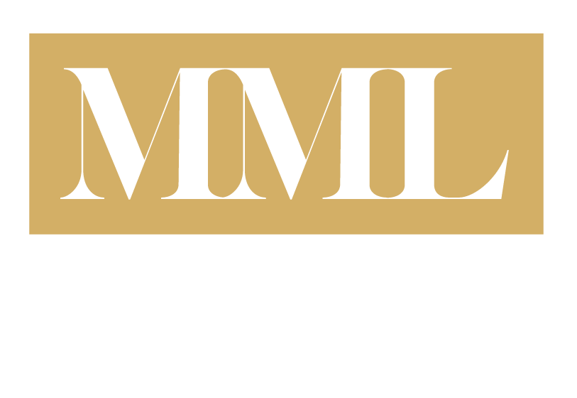 A gold and white logo for a company called mml