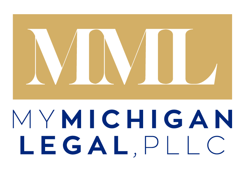 A logo for a law firm called my michigan legal , pllc.