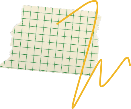 Yellow line over green graph paper on a torn notebook page.