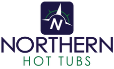 Northern Hot Tubs logo with white “N” in navy square and green starburst accents