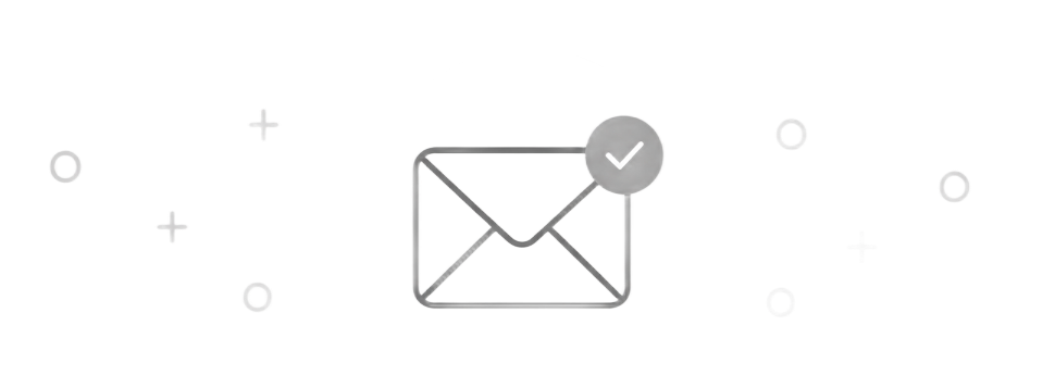 Email envelope icon with a checkmark badge on a light background