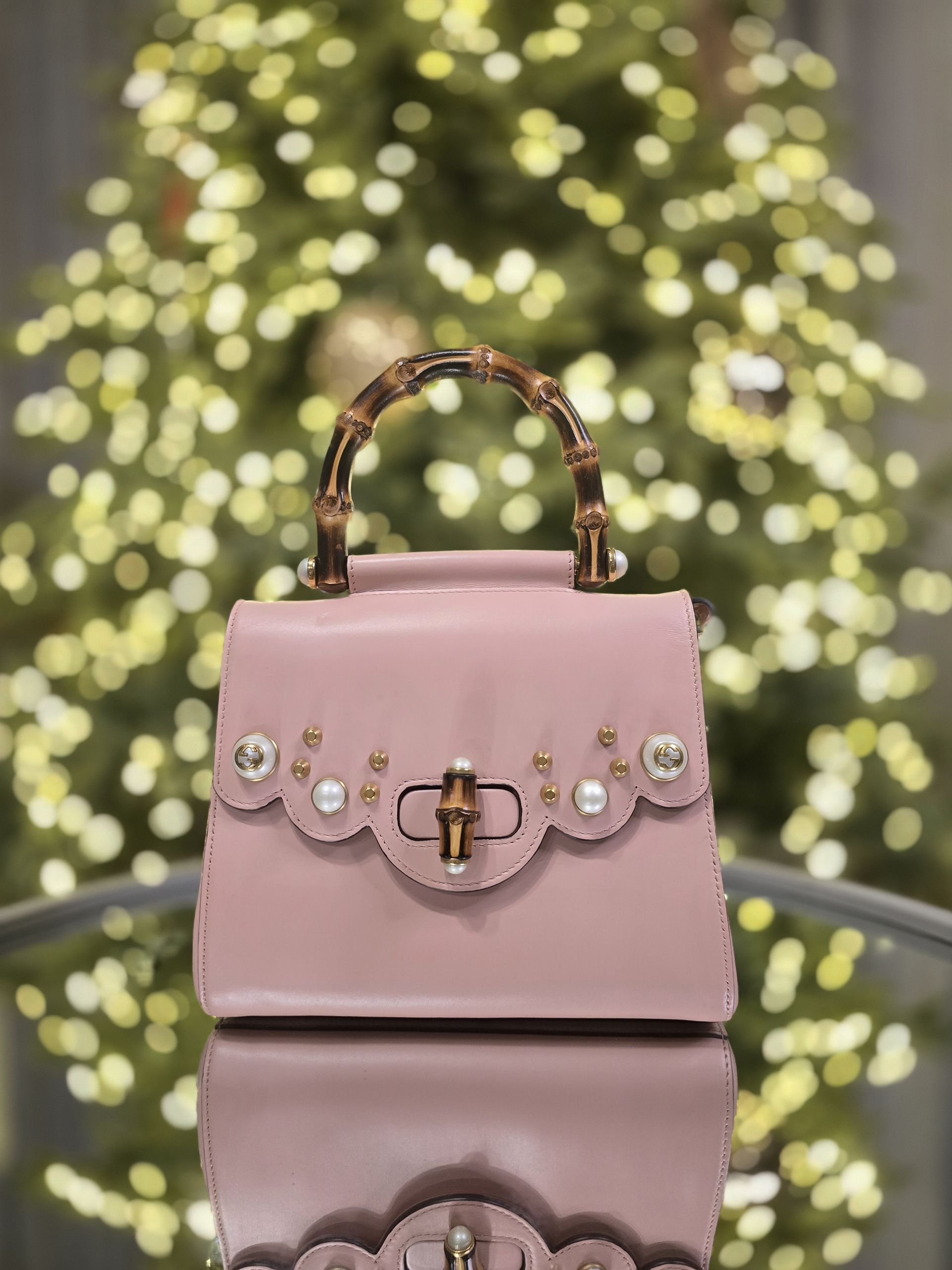 Gucci Peony Bamboo Top Handle Leather Bag
