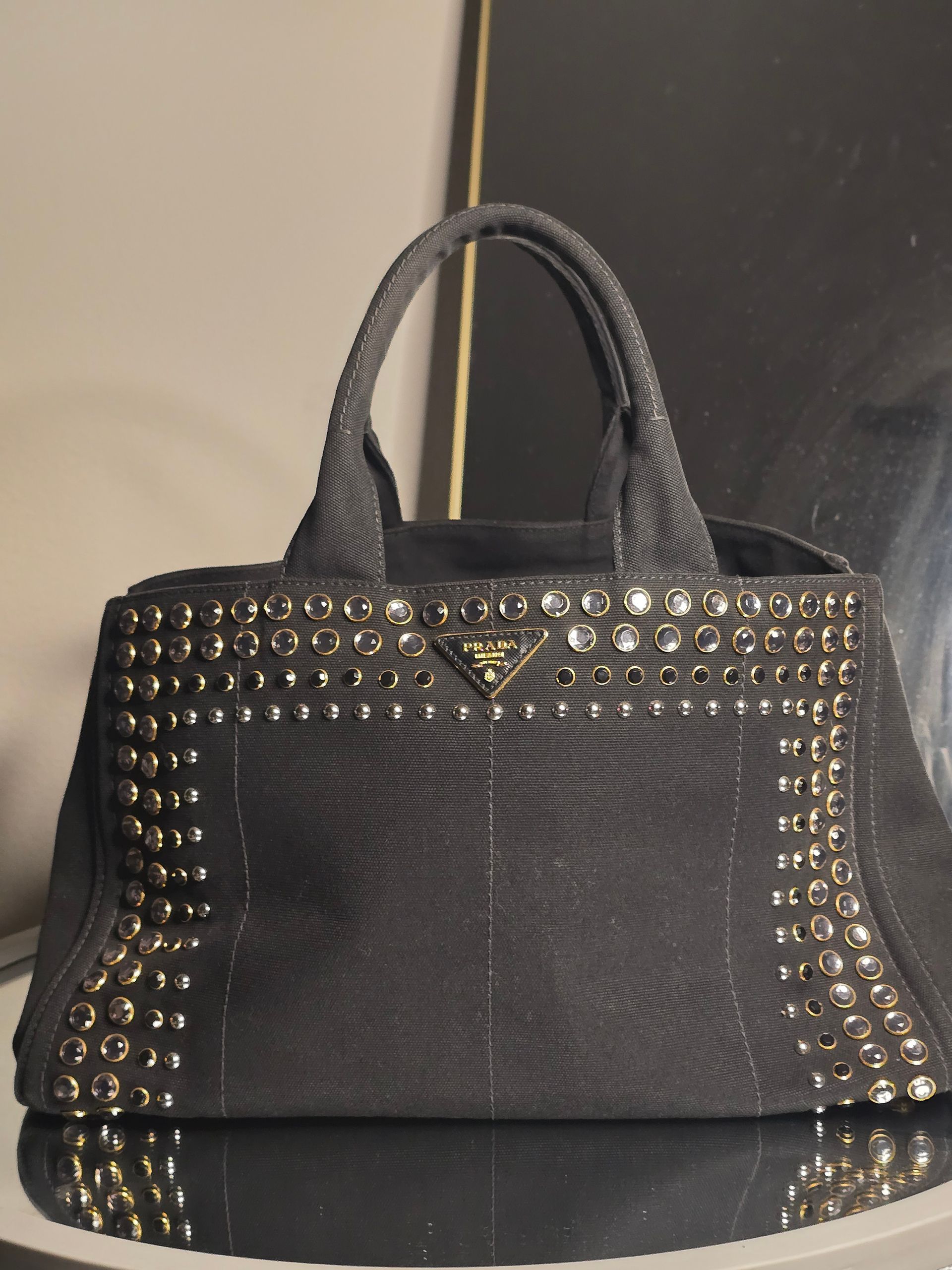 Prada Black Canapa Tote Bag