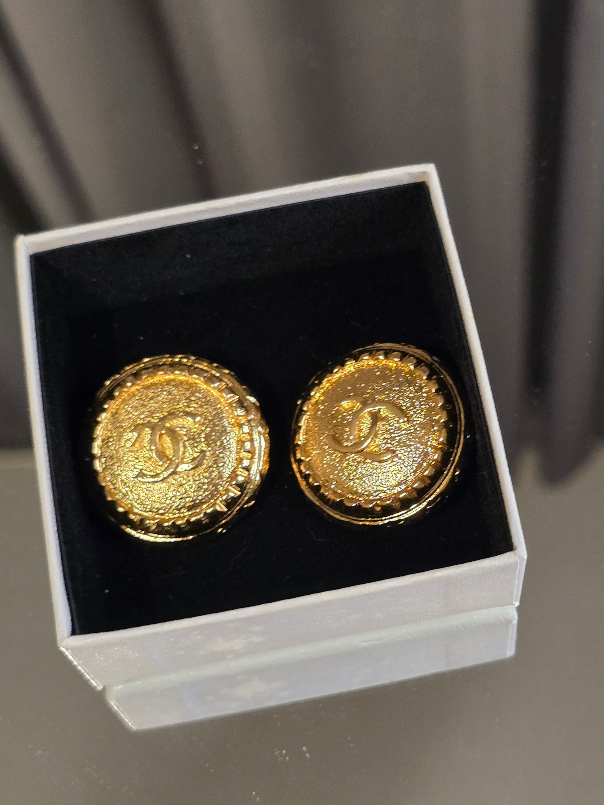 Vintage Chanel Gold-Tone Round CC Logo Clip-On Button Statement Earrings