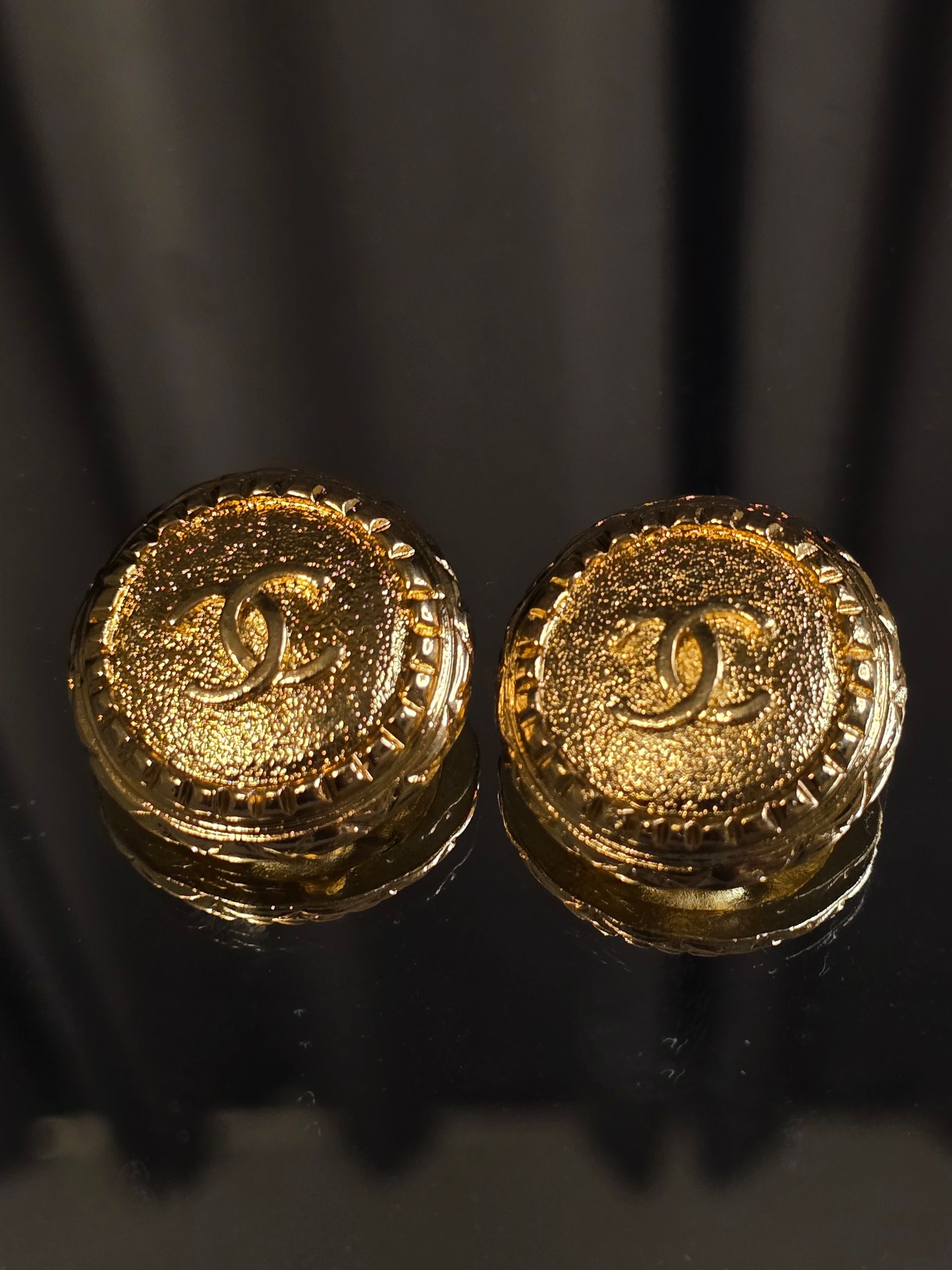 Vintage Chanel Gold-Tone Round CC Logo Clip-On Button Statement Earrings