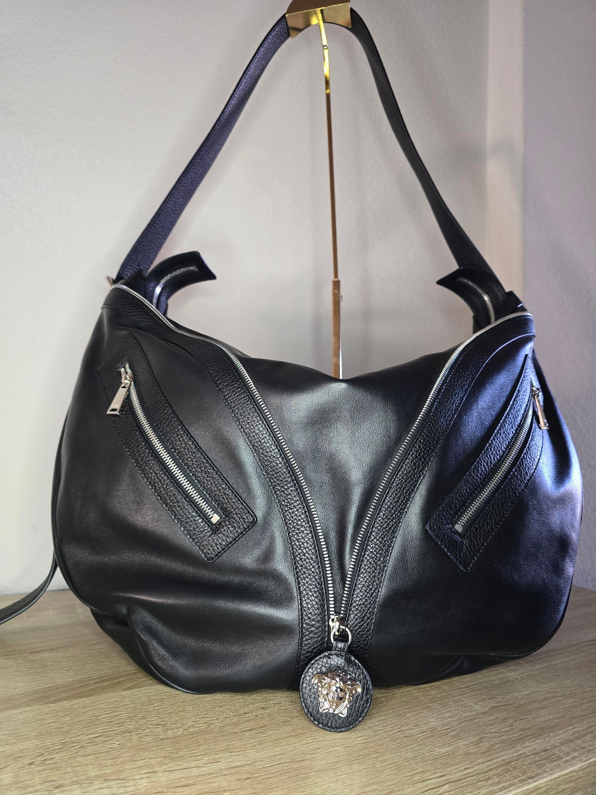 Versace Repeat Leather Hobo Shoulder Bag