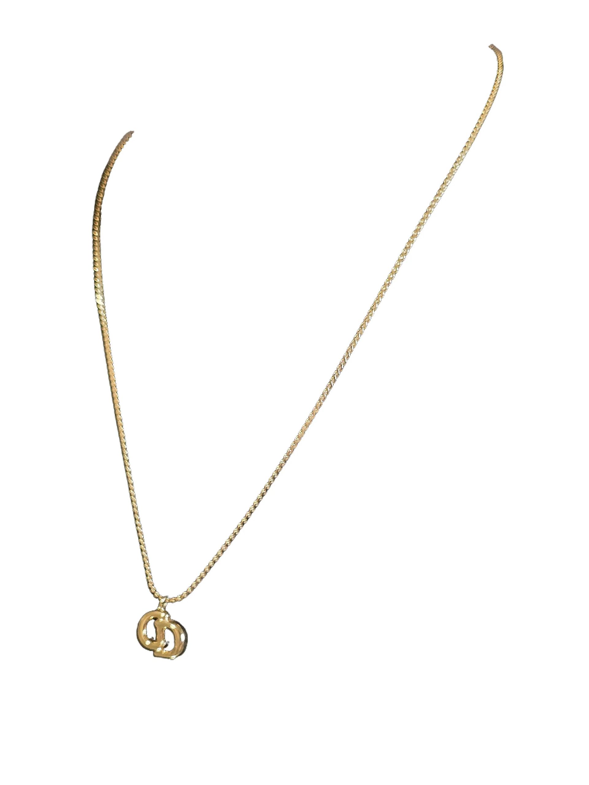 Christian Dior CD Monogram Gold Plated Pendant Chr. Dior Necklace