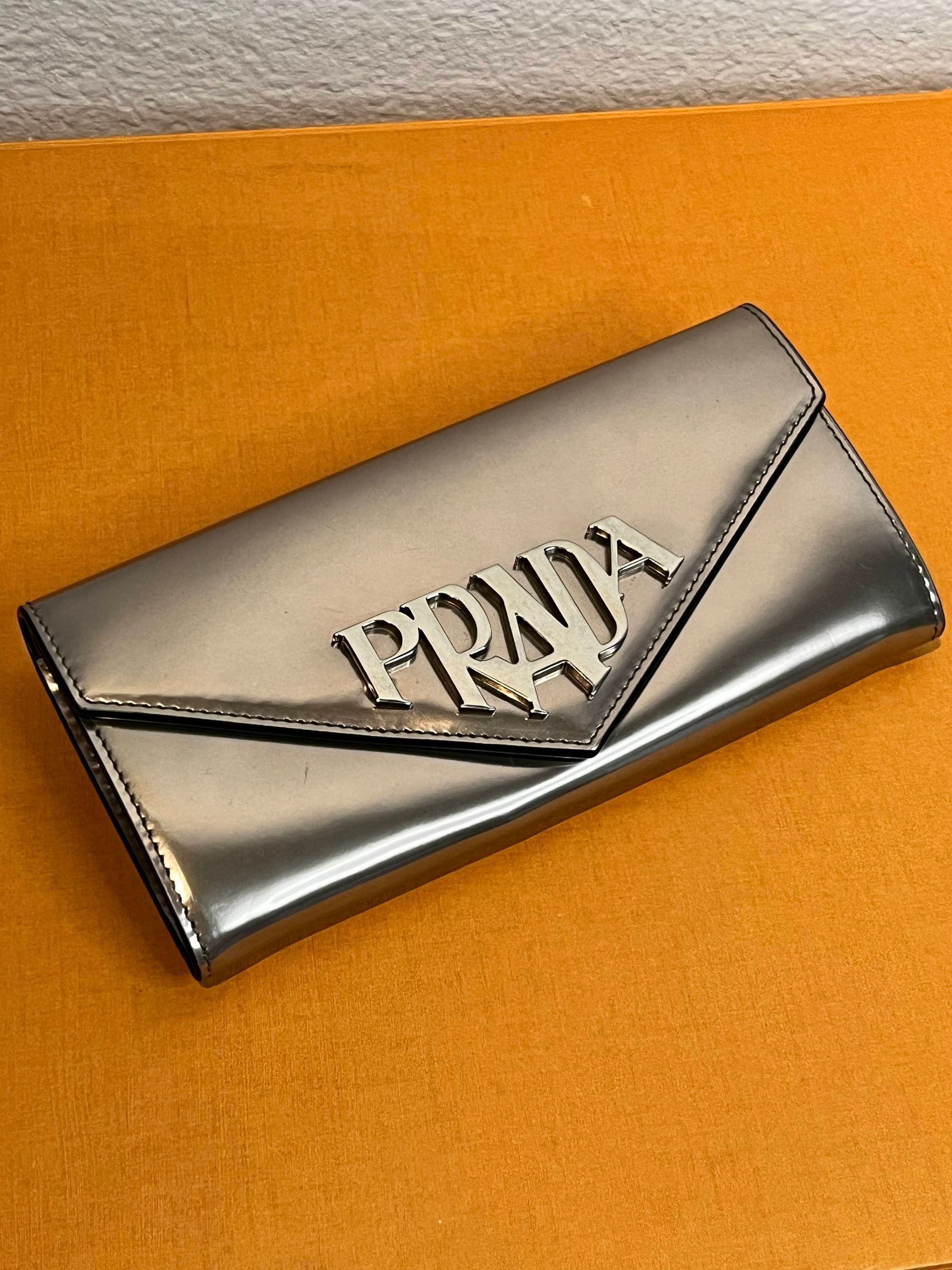 Prada Vitello Metallic Silver Long Wallet