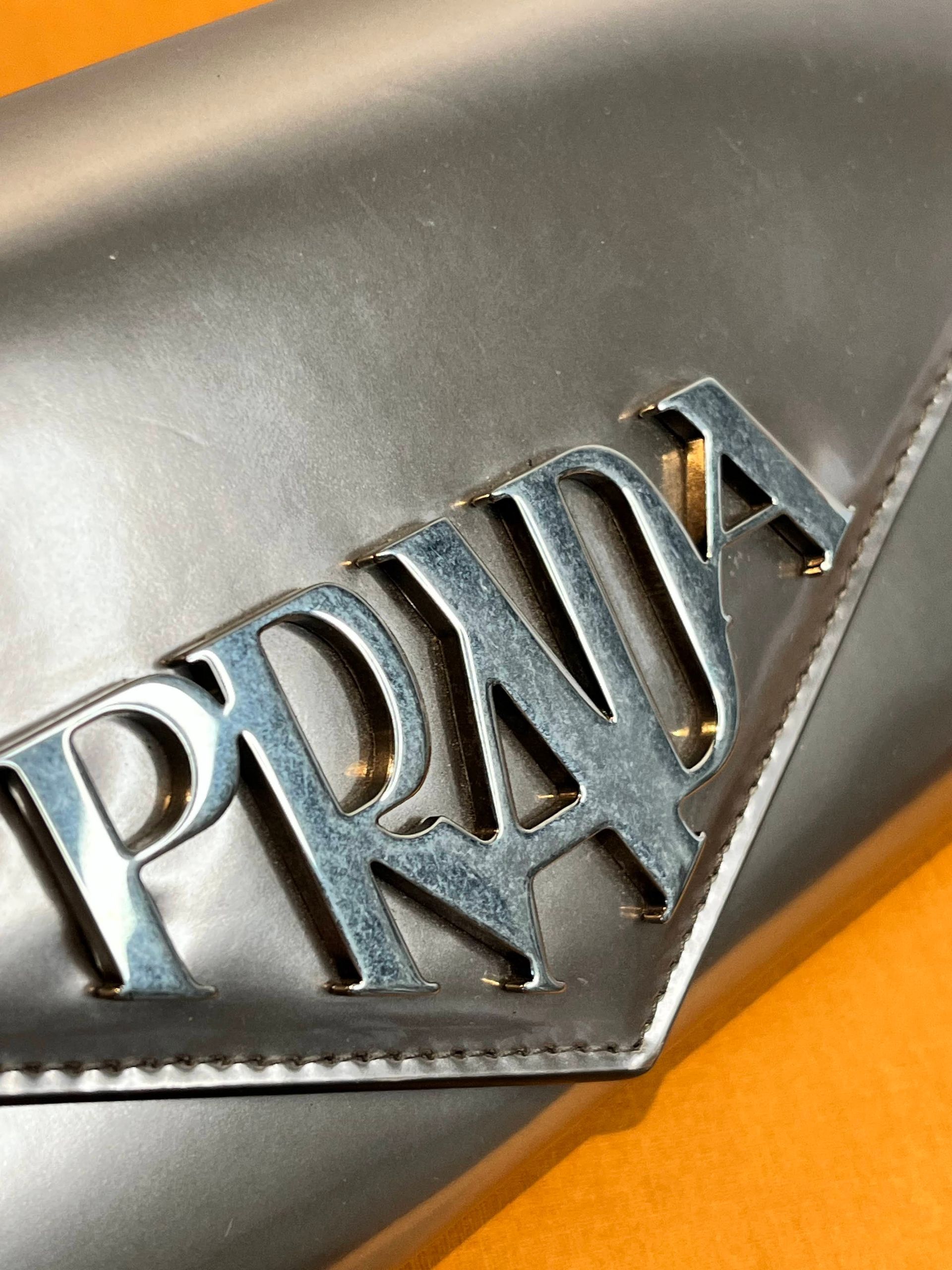 Prada Vitello Metallic Silver Long Wallet