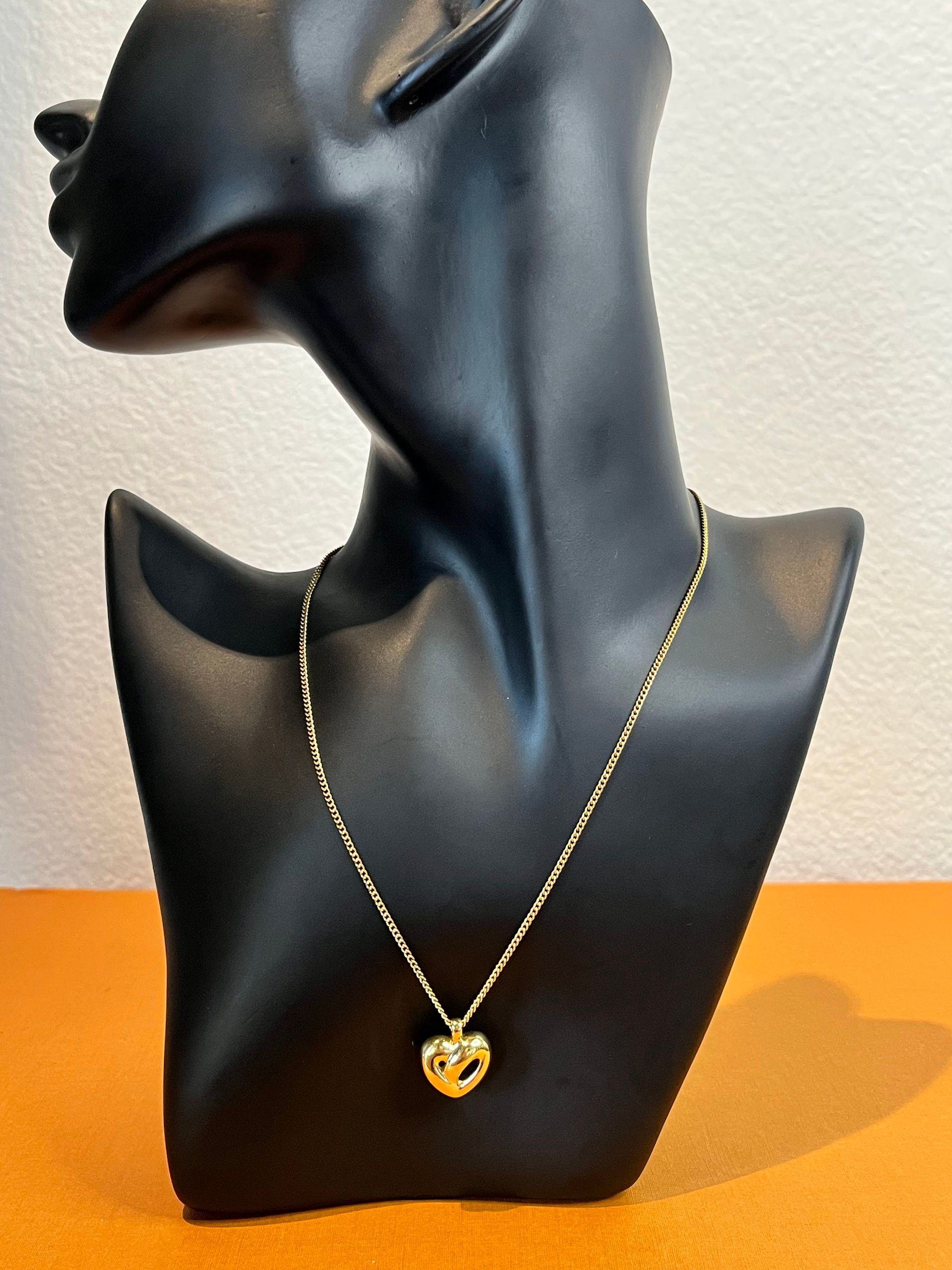 Christian Dior CD Gold Plated Logo Heart Pendant Necklace