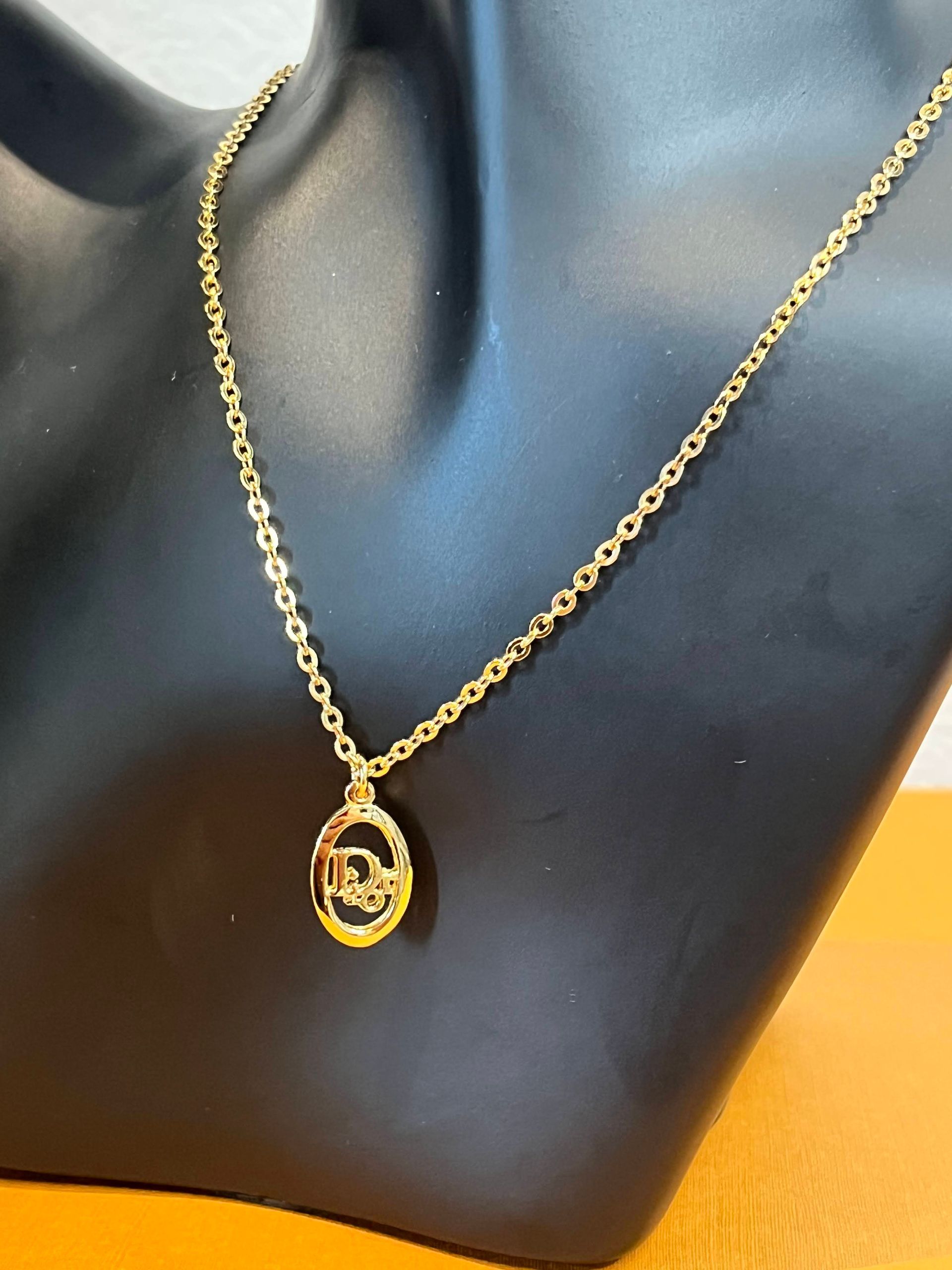 Vintage Christian Dior Gold-Tone Oval Pendant Necklace