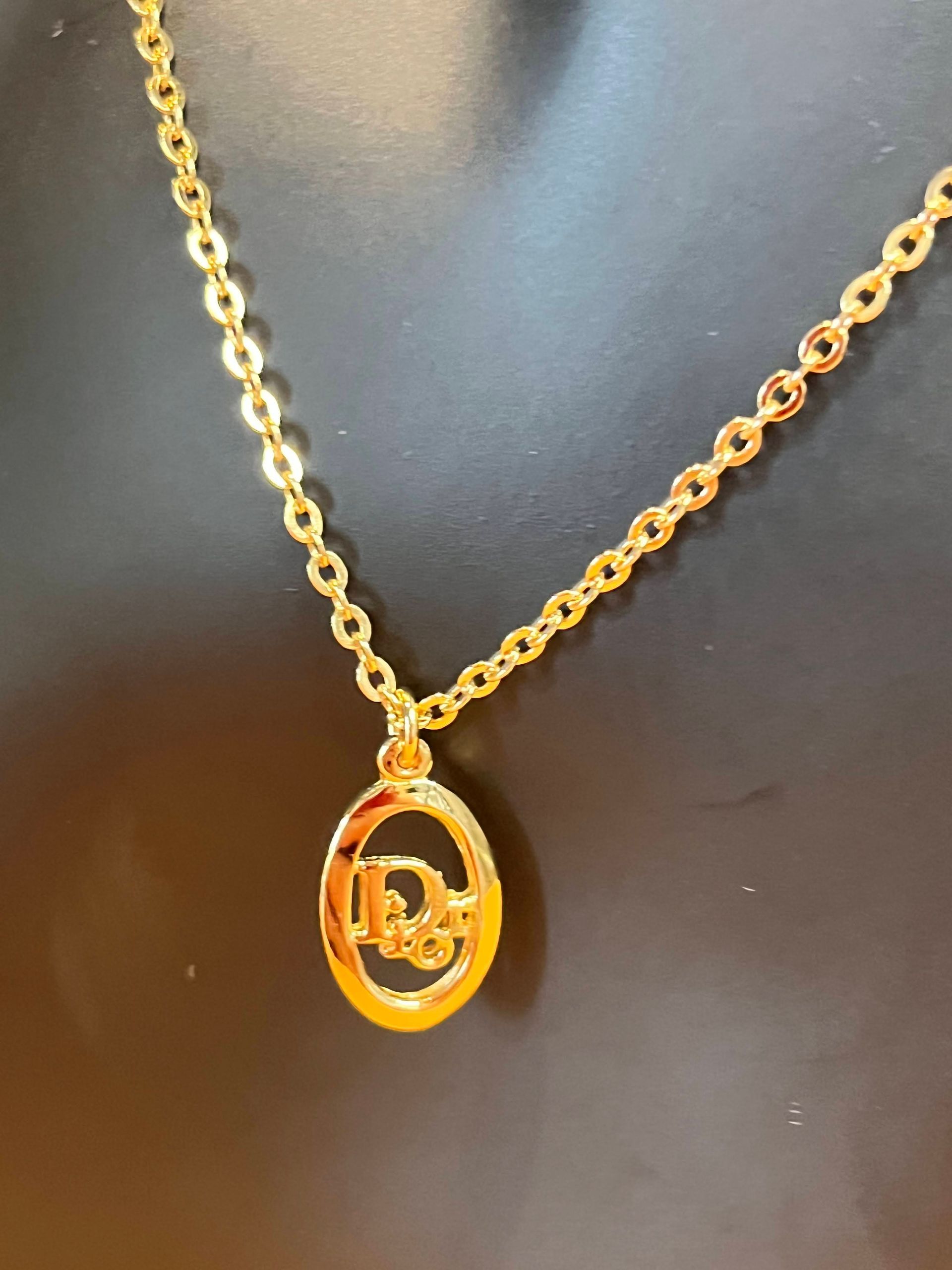 Vintage Christian Dior Gold-Tone Oval Pendant Necklace