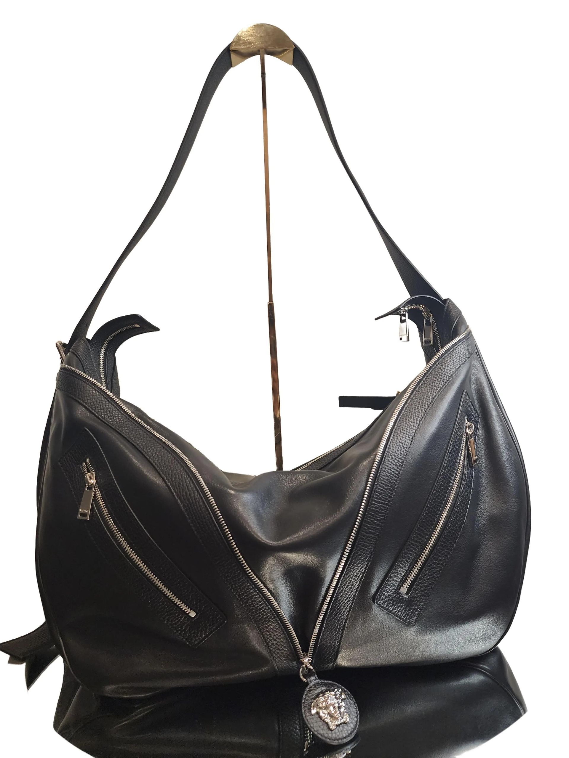 Versace Repeat Leather Hobo Shoulder Bag