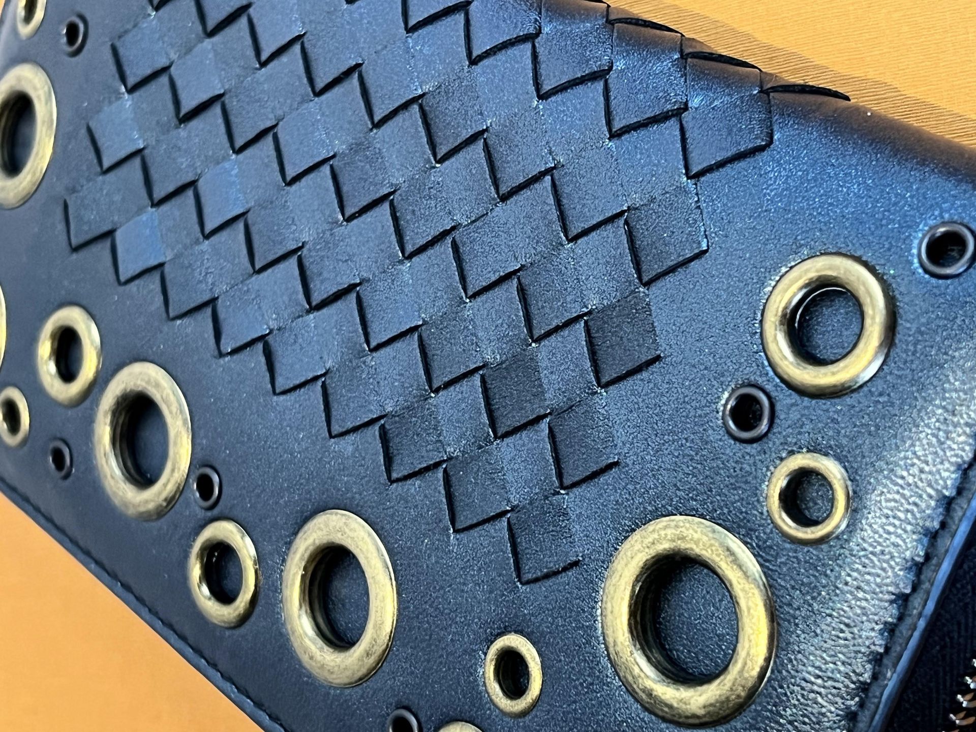 Bottega Veneta Intrecciato Grommet Blue Gre Leather Continental Wallet