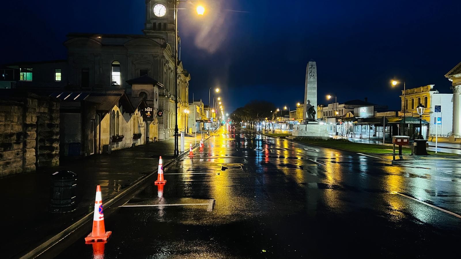 Traffic Cones with No parking in Oamaru. Otago.