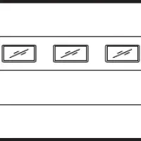 Three small rectangular buttons with diagonal slash icons in a row on a white background.