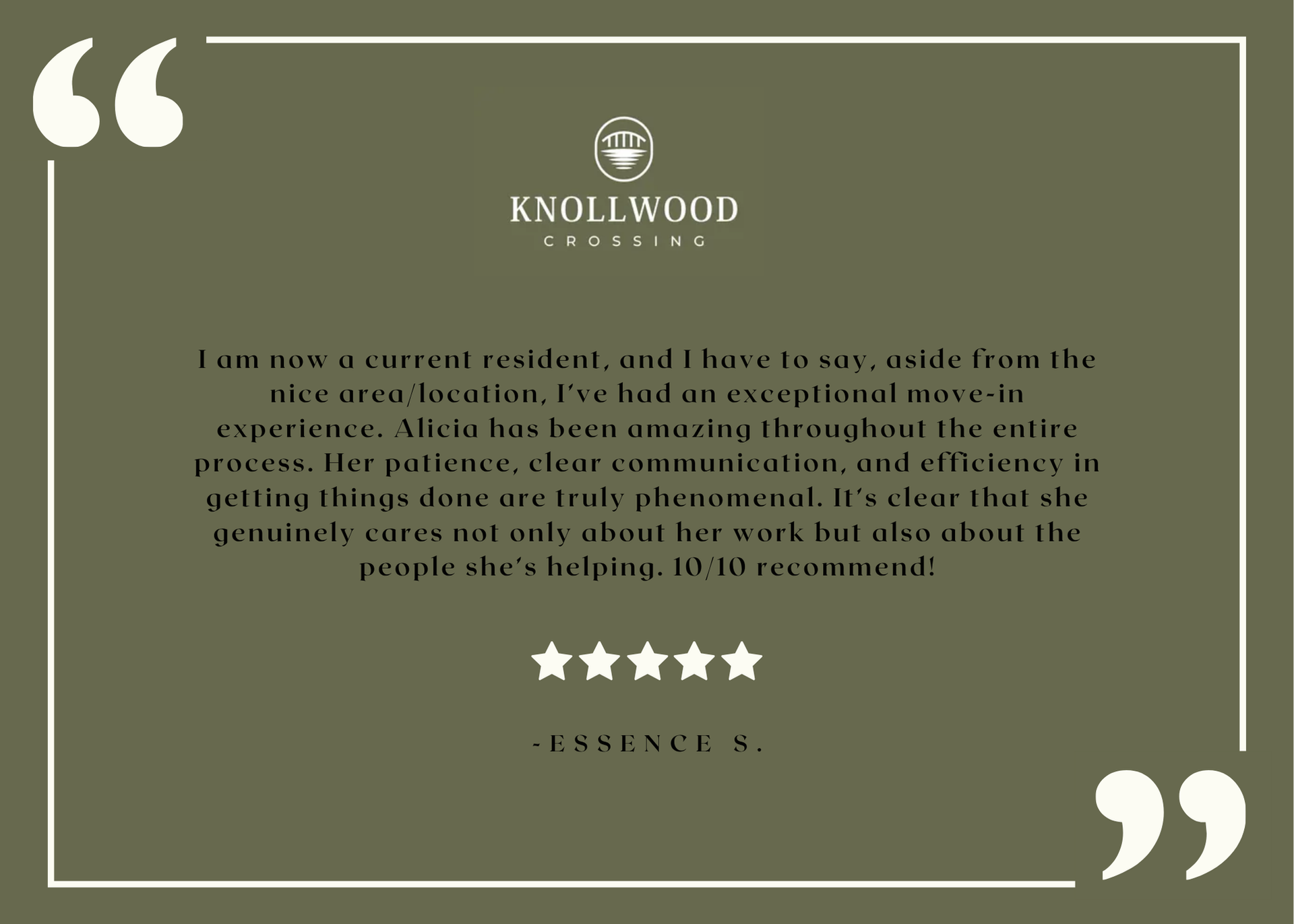 Positive resident feedback – from Knollwood Crossing