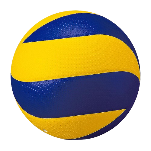 A blue and yellow volleyball on a white background