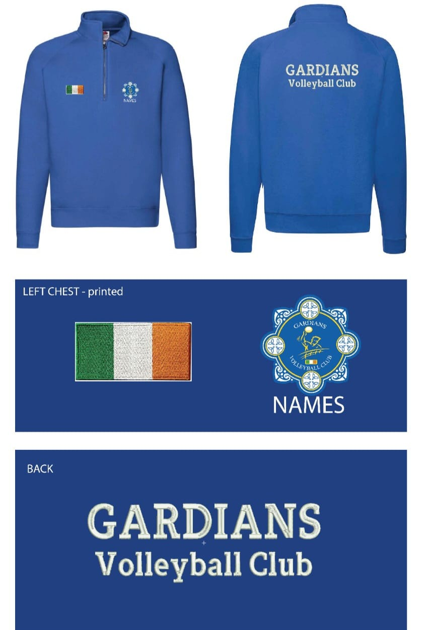 A blue jacket with the words guardians volleyball club on it