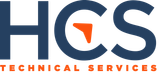 A blue and orange logo for hcs technical services