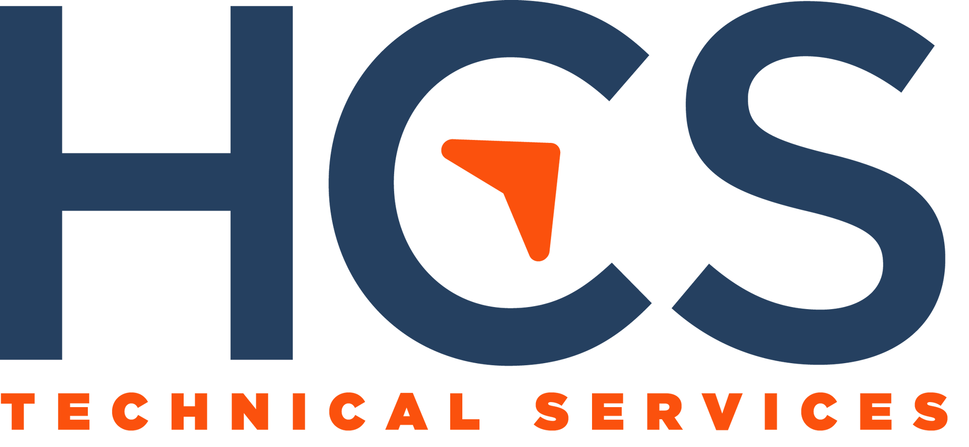 A blue and orange logo for hcs technical services