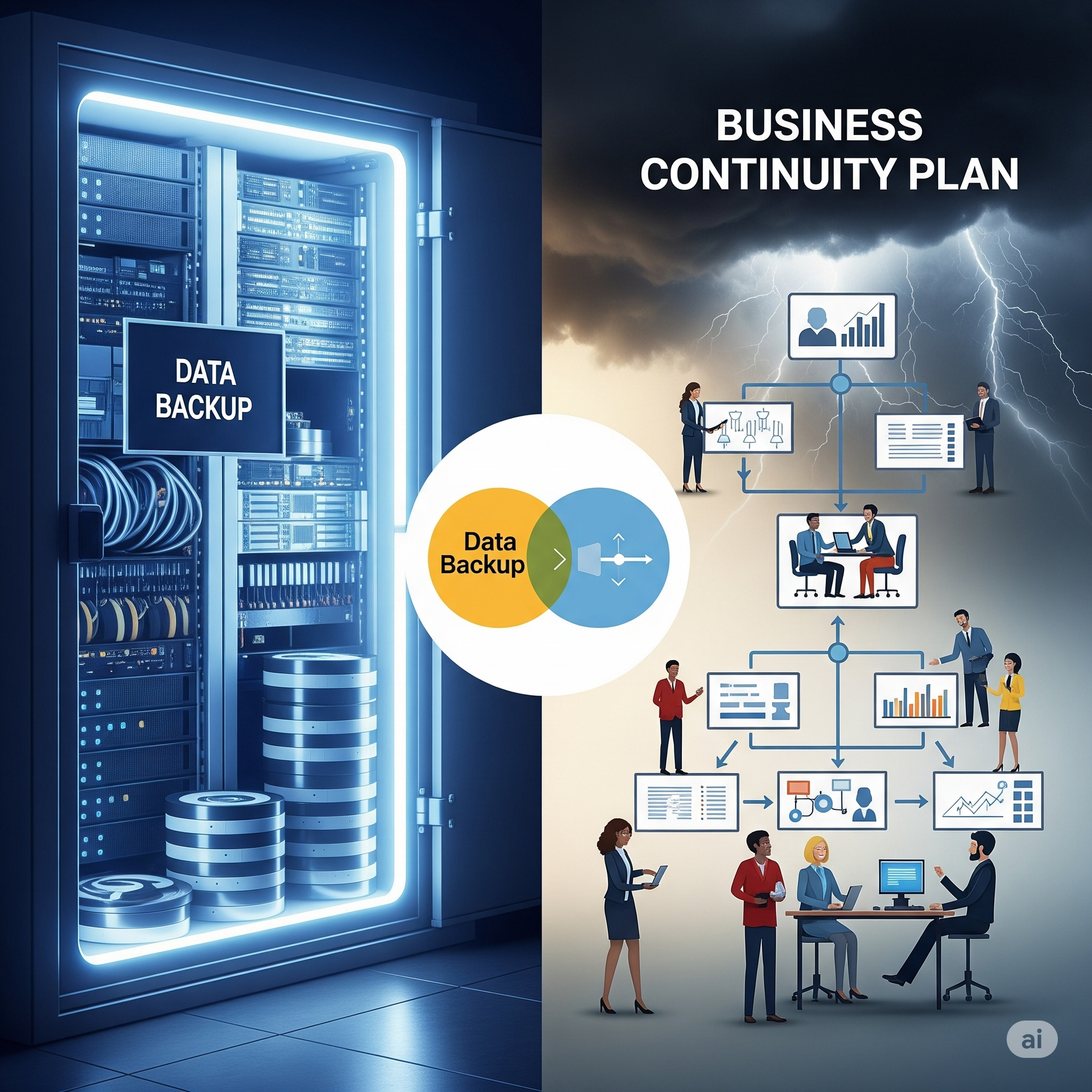 An illustration of a data backup and a business continuity plan.