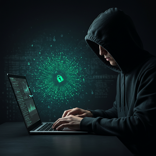 A man in a hoodie is typing on a laptop computer.