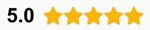 Five yellow stars are lined up next to each other on a white background.