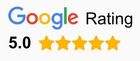 A google rating of 5.0 stars is shown on a white background.