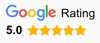 A google rating of 5.0 stars is shown on a white background.