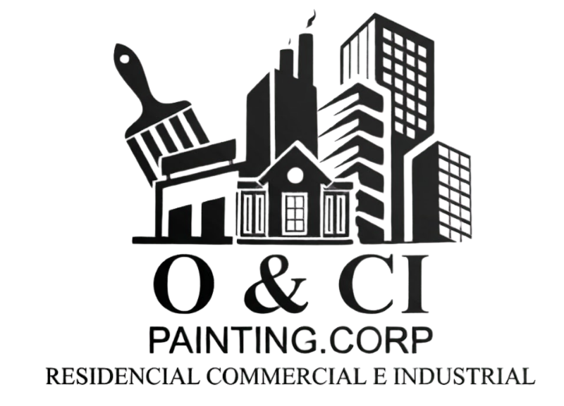 O & C Painting Corp logo with paintbrush, buildings, and house silhouette; residential, commercial, industrial.