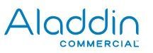 Aladdin Commercial logo in blue text on white background.