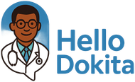 Doctor icon with stethoscope, smiling, and the words