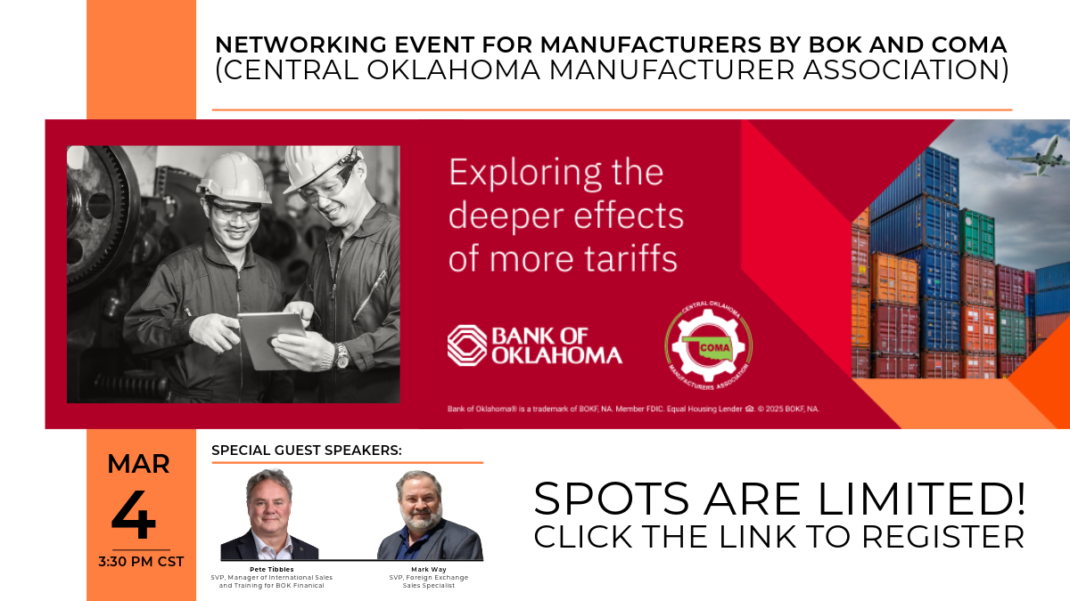 A poster for a networking event for manufacturers by bok and coma